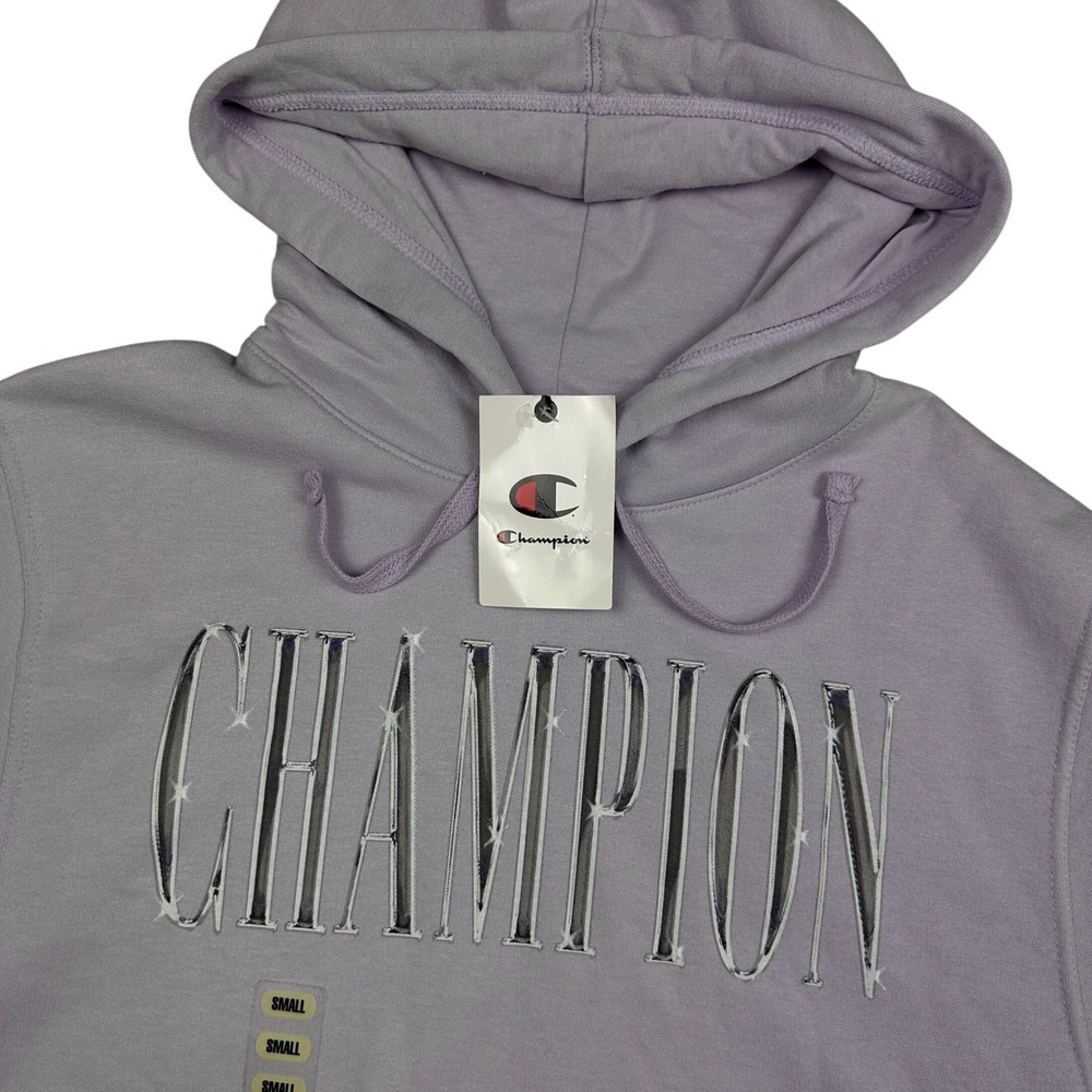 NEW Champion Powerblend Hoodie Purple Morning Dew Chrome Logo Sweatshirt S